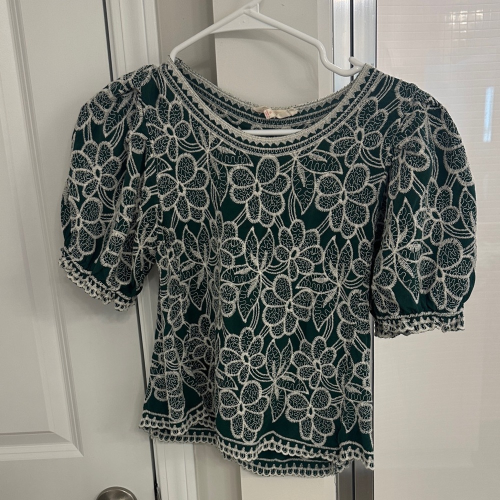 Solitaire Emerald Green Lace Floral Blouse